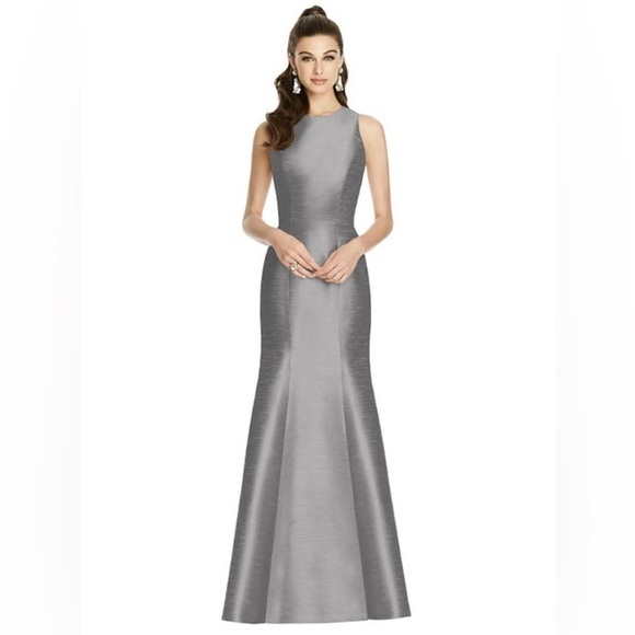 Alfred Sung Dupioni Bow-Back Trumpet Gown D734 Quarry - Picture 1 of 8